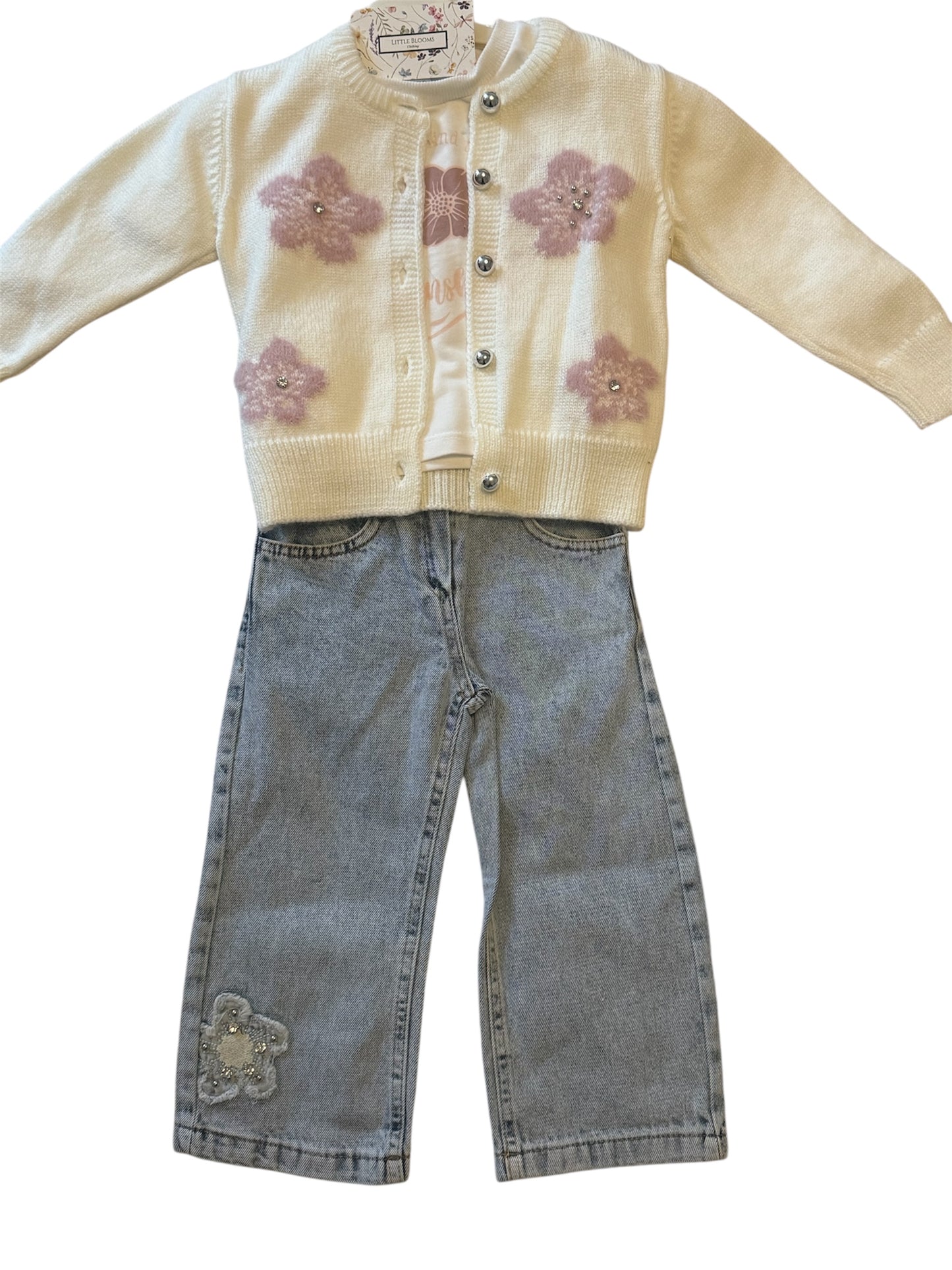 Cream Flower Cardigan Set