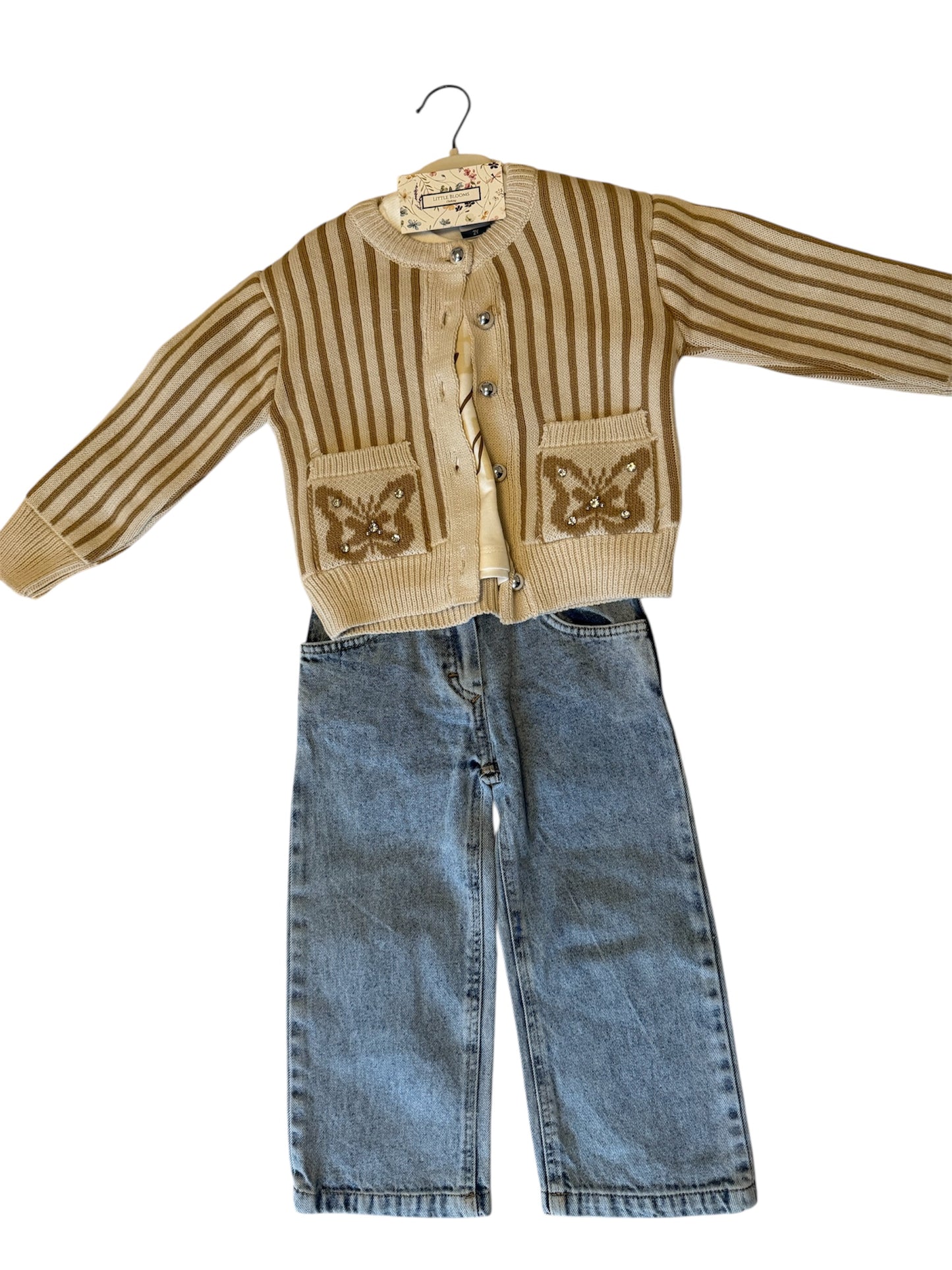 Mustard striped Cardigan set