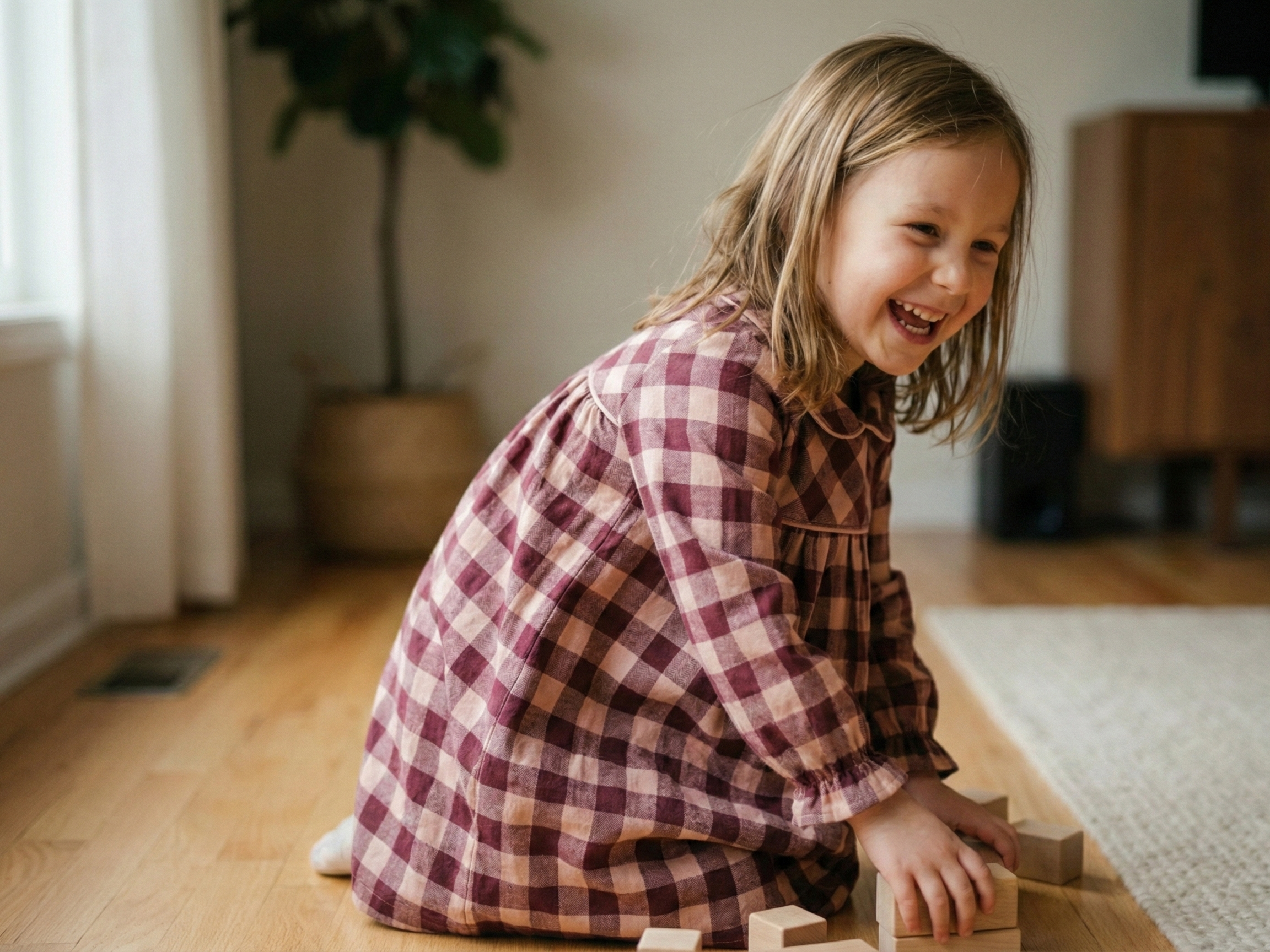 Burgandy and Pink Checked Dress
