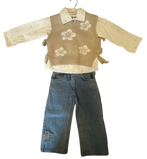 Beige Vest Jumper Set