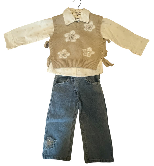 Beige Vest Jumper Set