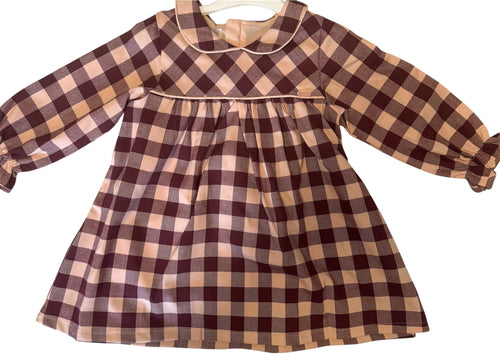 Burgandy and Pink Checked Dress