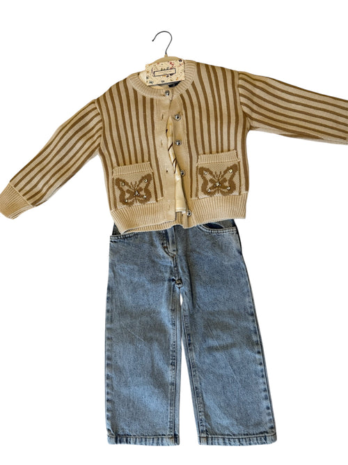 Mustard striped Cardigan set