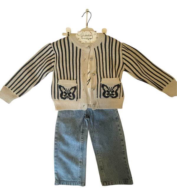 Navy striped cardigan set