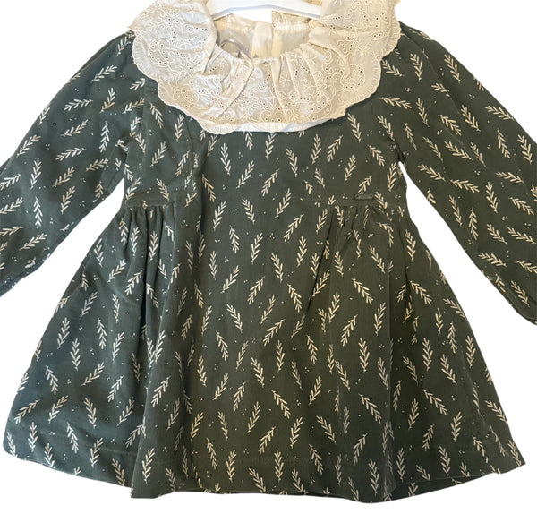 Green Cordoroy Frill collared dress