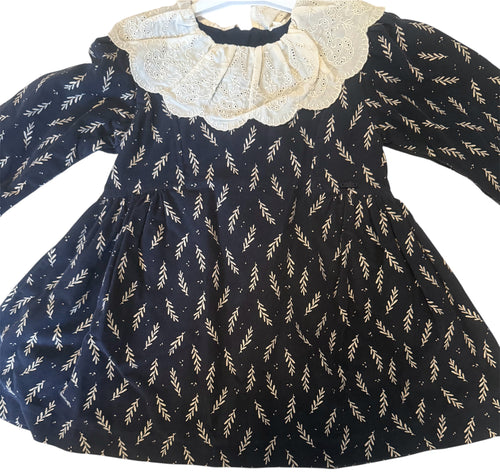 Navy Cordoroy Frill Collared Dress